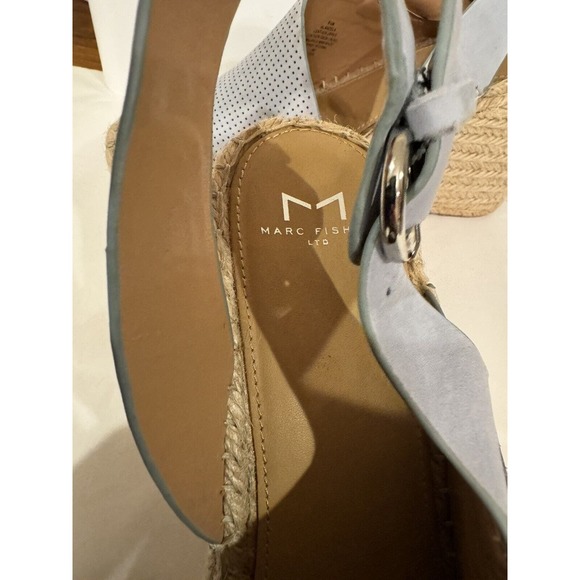 Marc Fisher Espadrilles Mandela Wedge Women’s 9.5 Ice Blue Leather Raffia Heel - Picture 5 of 10